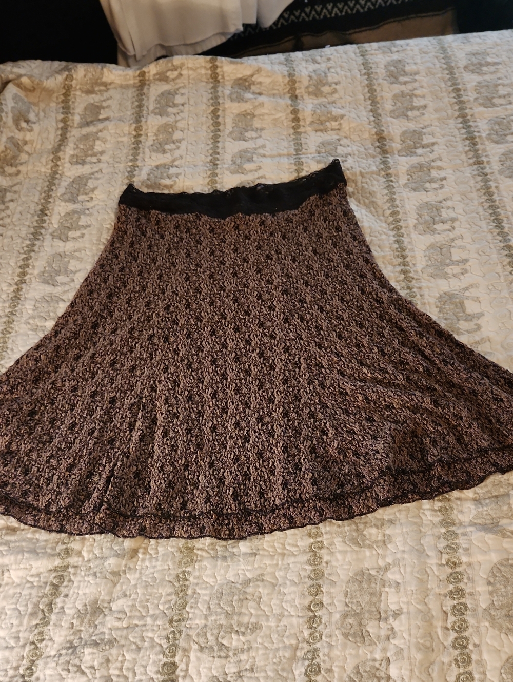 CAbi Brown and Pink Stretch Lace A-Line Skirt